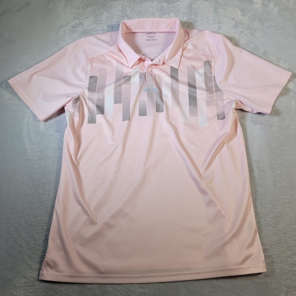 Oakley Polo Men L Pink Graphic Print Short Sleeve Golf O-Hydrolix Regular Fit